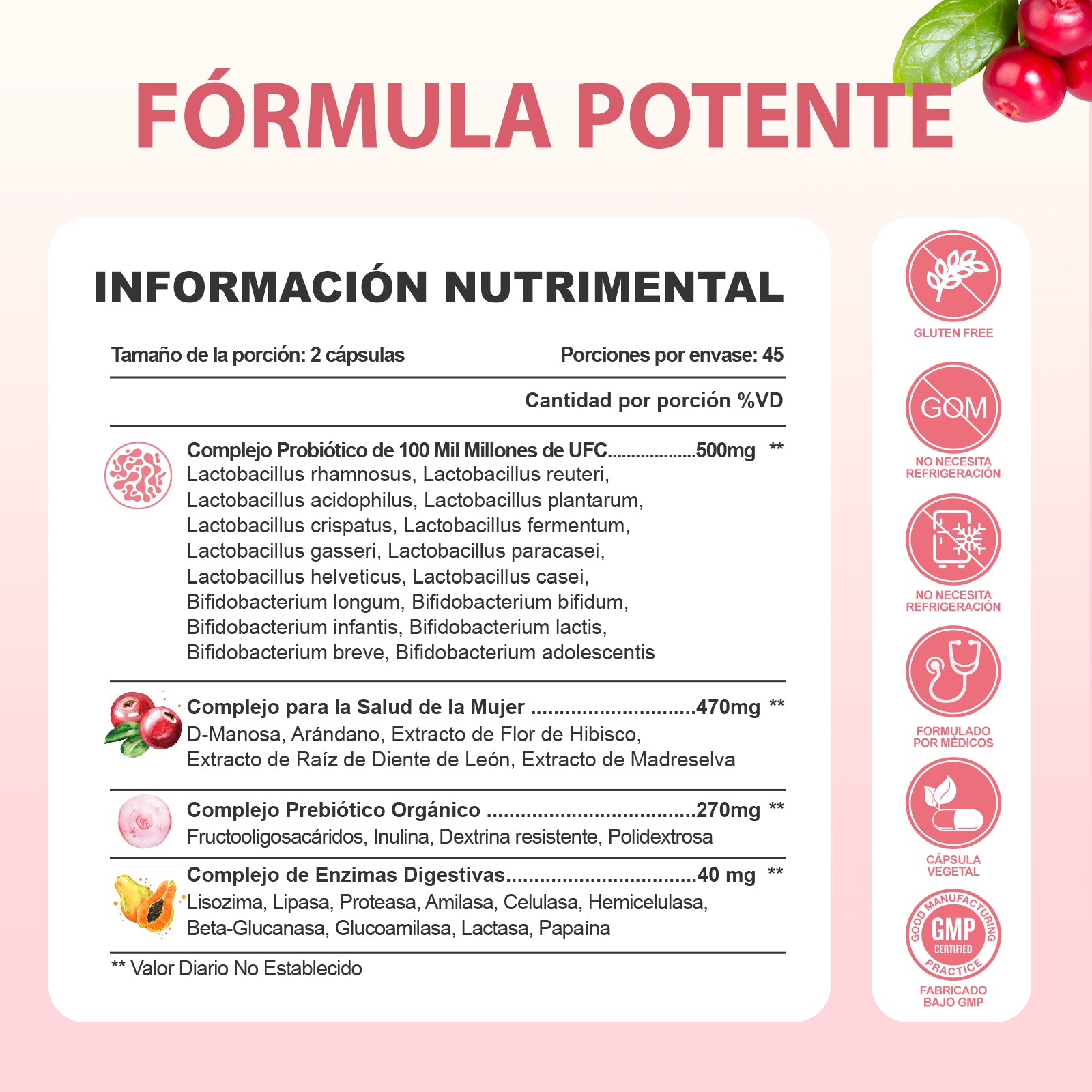 Cápsulas Probióticas Windboss Women's Private Care - 32 Cepas - Con Extracto de Arándano, Prebióticos Orgánicos y Vitamina C- 90 Cápsulas