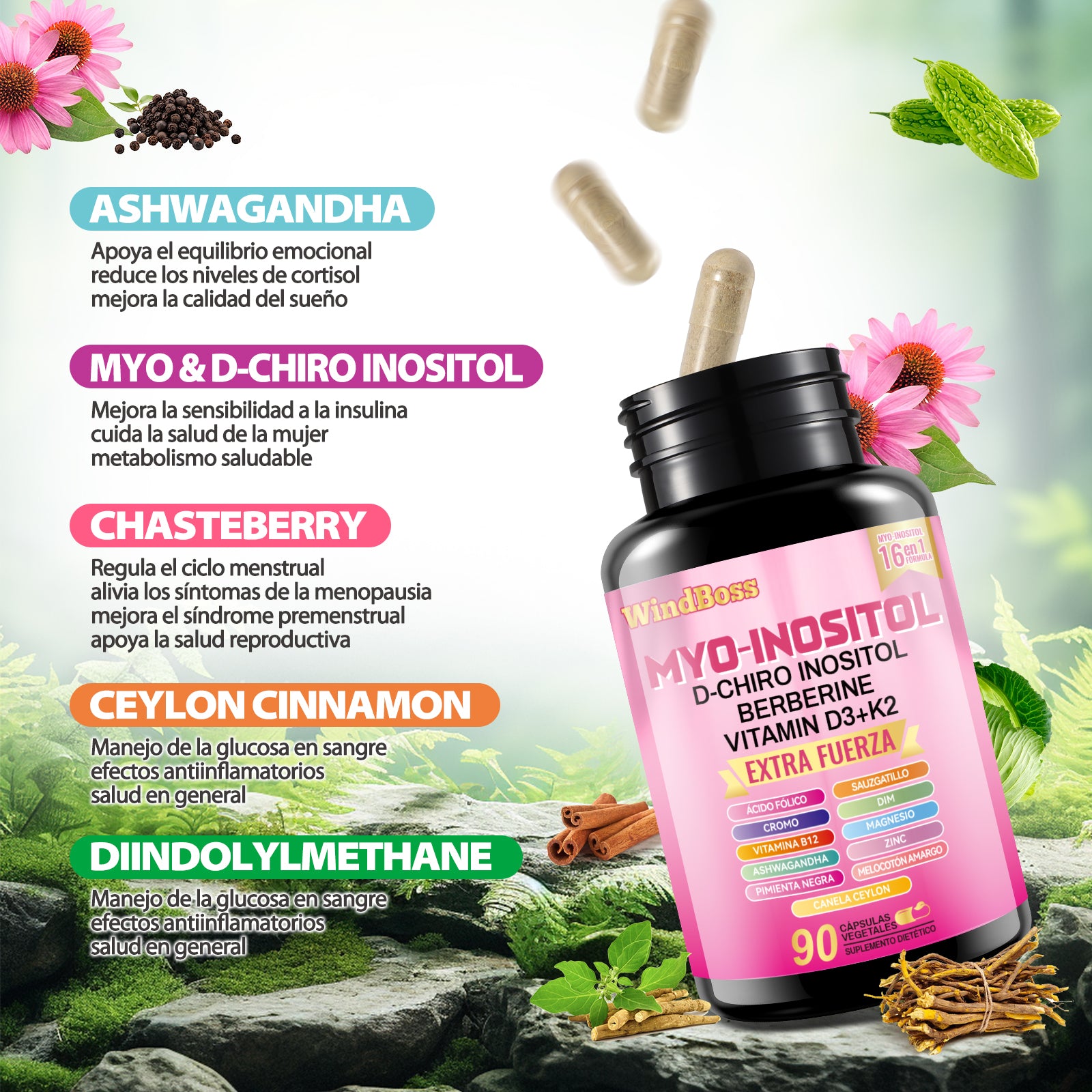 WindBoss.Cortisol-Support & Myo-Inositol Multivitamin Combo | Extra Strength All-in-One Supplement-1 pc